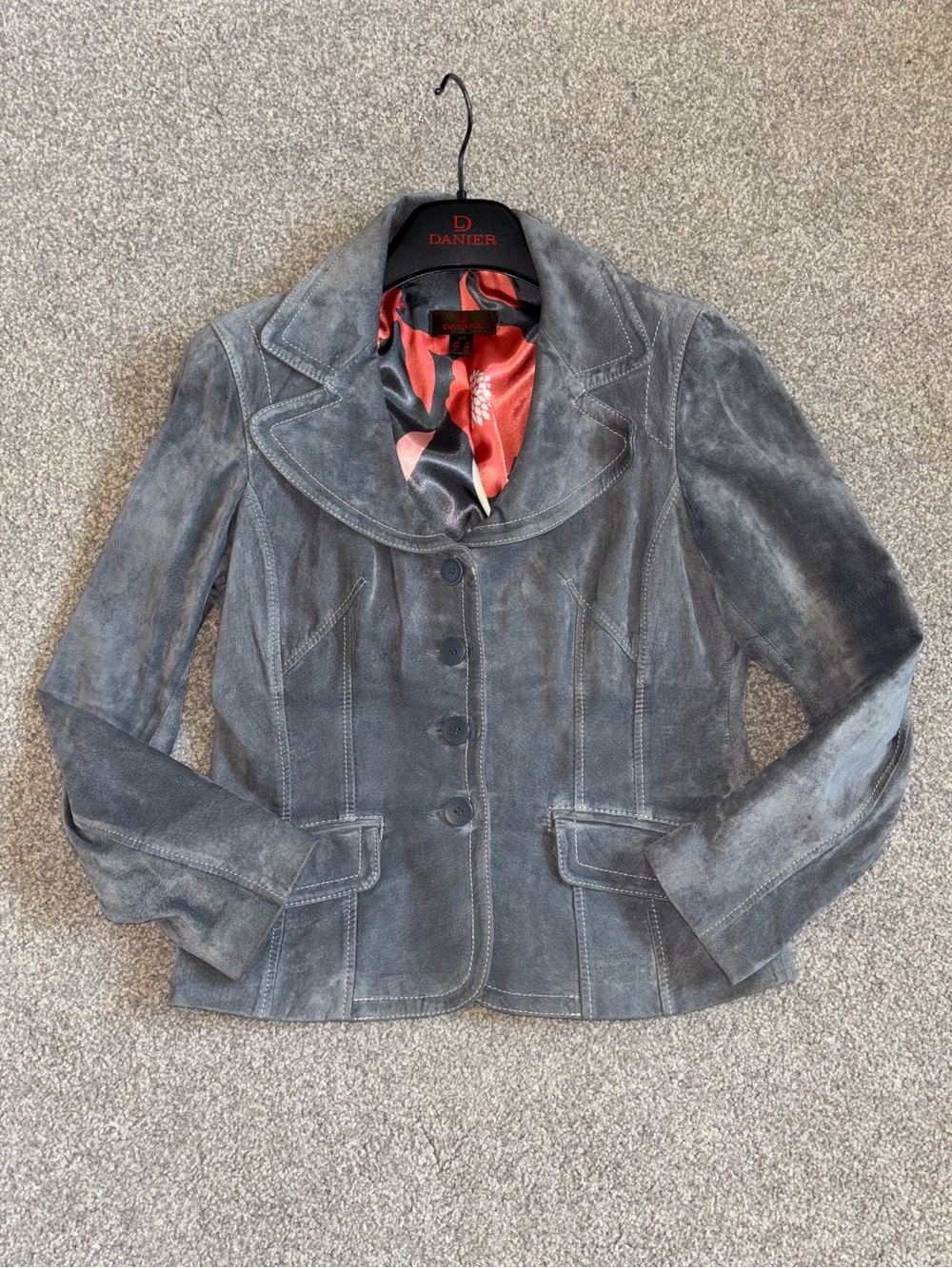 SizeS-100%GenuineLeather-DANIER-Y2K Gray Suede Tailored Blazer Jacket